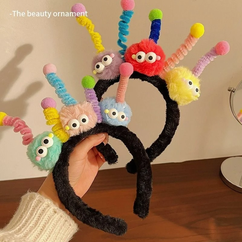 2023年新款可爱发捆秋冬毛绒天线丑娃娃发箍女儿童搞怪头箍