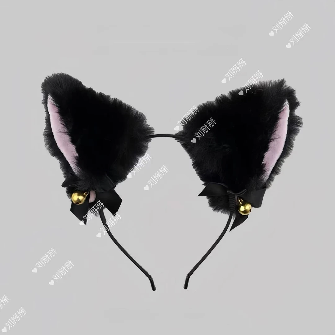 刘掰掰2024新款万圣节纯欲风铃铛猫耳朵发箍毛绒可爱头饰