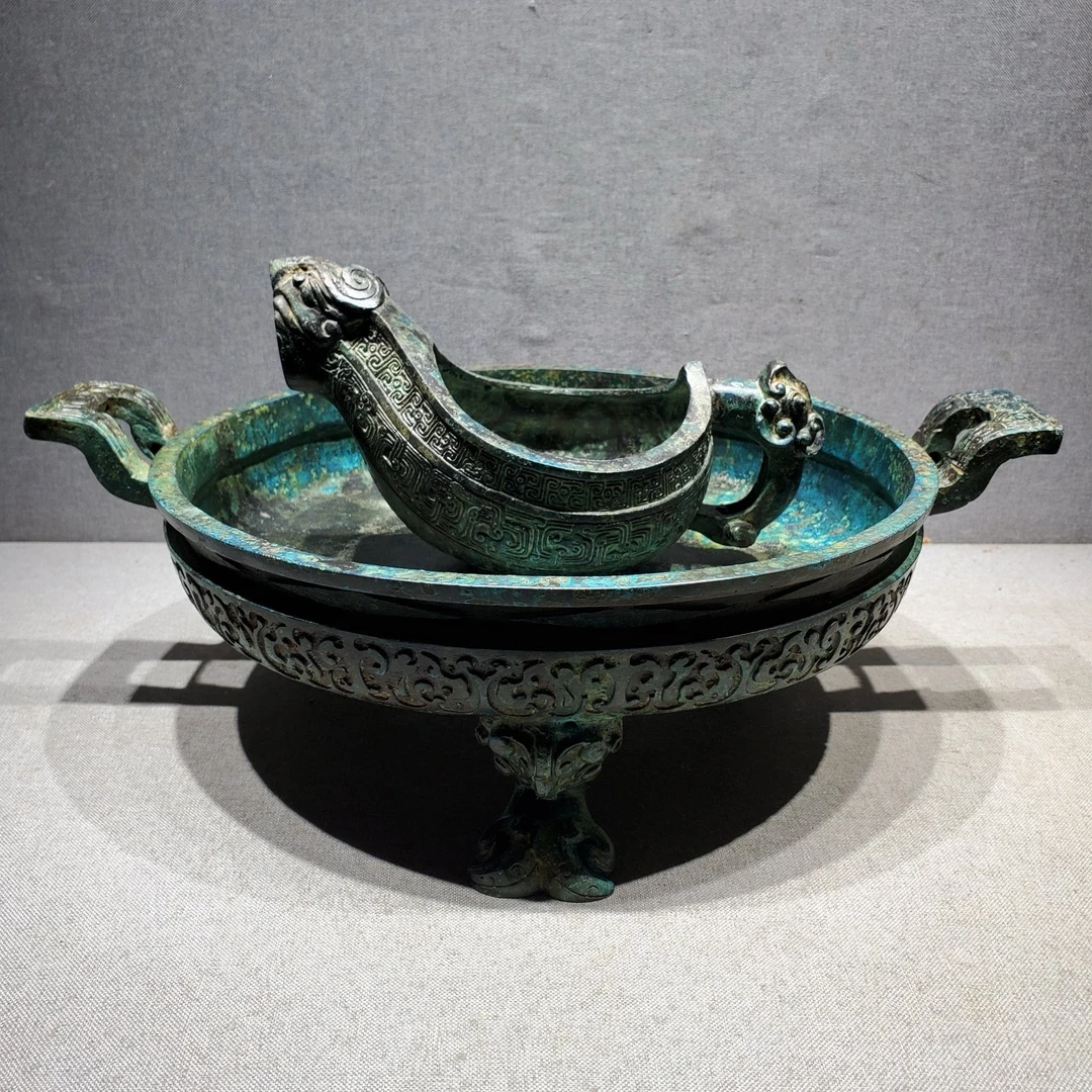 古铜坊复刻春秋青铜器曾侯乙水盘摆件仿古青铜器