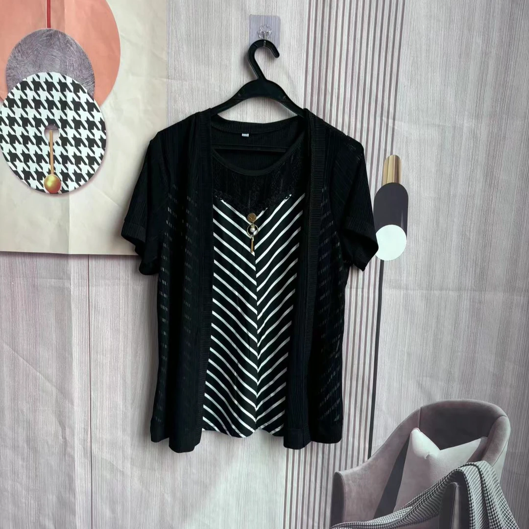 气质条纹假两件上衣