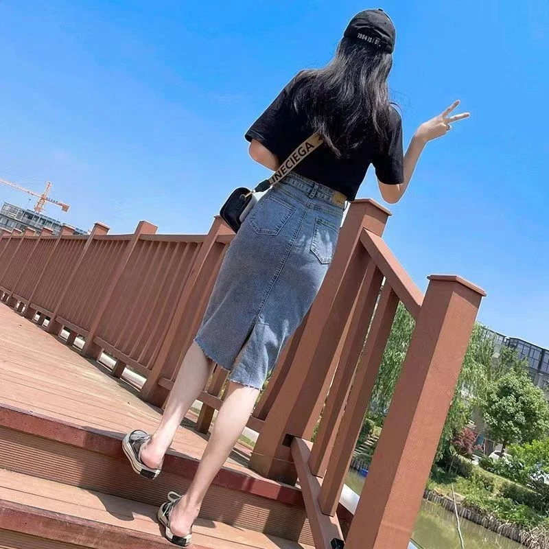 高腰开叉牛仔半身裙女2025年春夏新款显瘦a字包臀裙中长款小个子