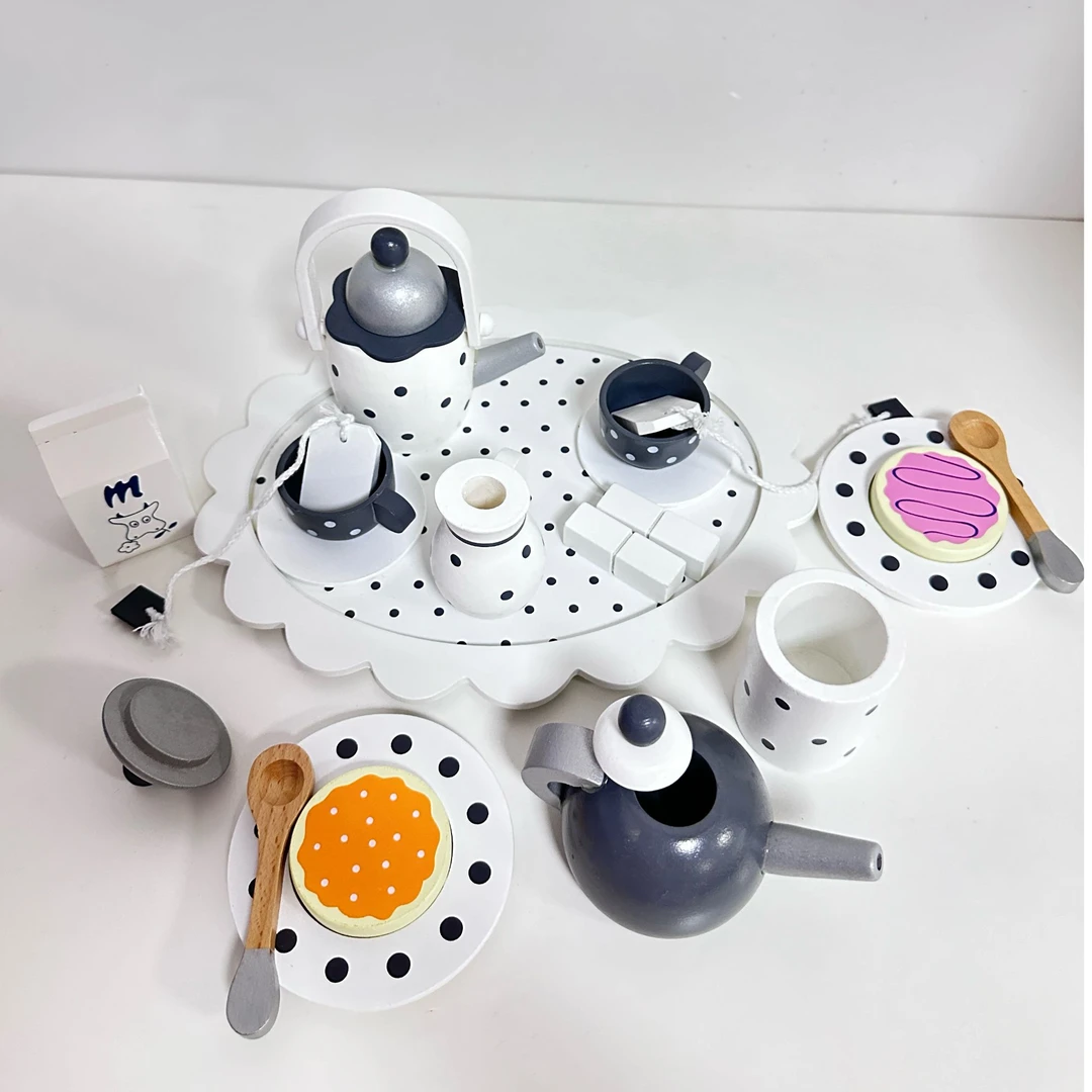 儿童过家家茶具组合下午茶甜点仿真茶壶餐具杯子木制玩具