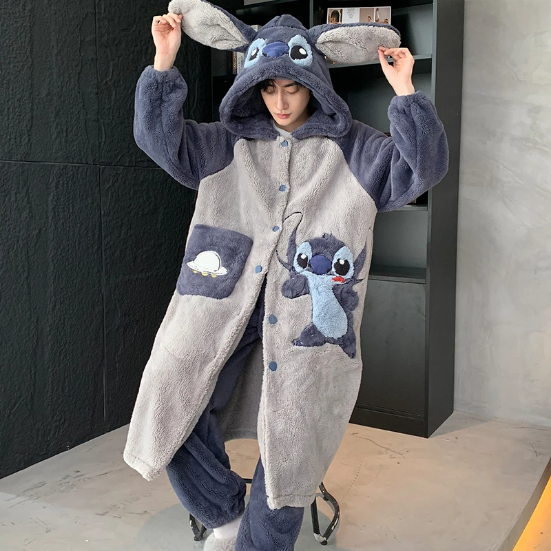 保暖搭子 睡袍男冬季加绒加厚珊瑚绒秋冬款睡衣男士家居服套装