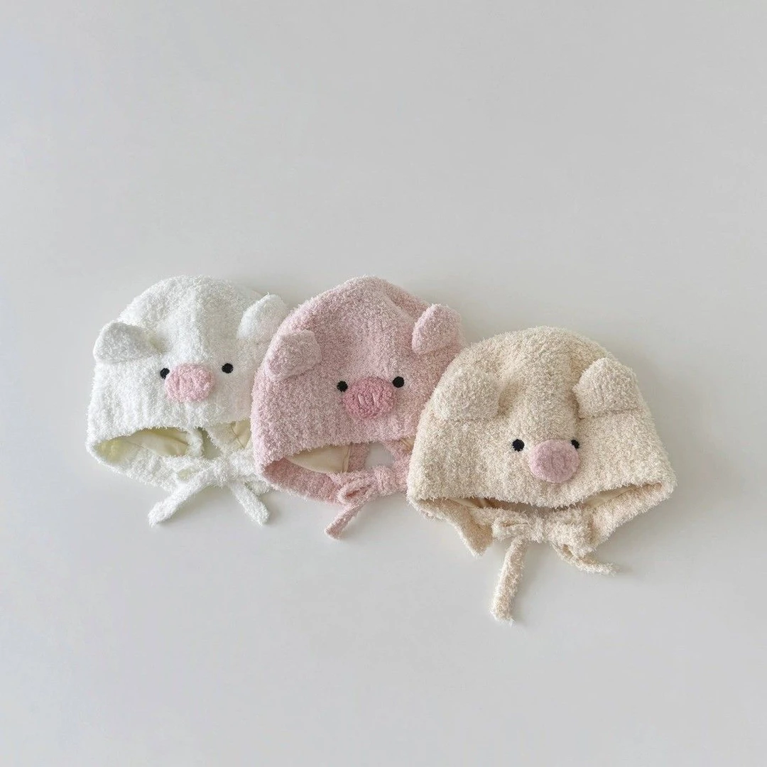 婴儿帽子秋冬季宝宝毛线帽新生儿护耳帽冬珊瑚绒可爱针织帽