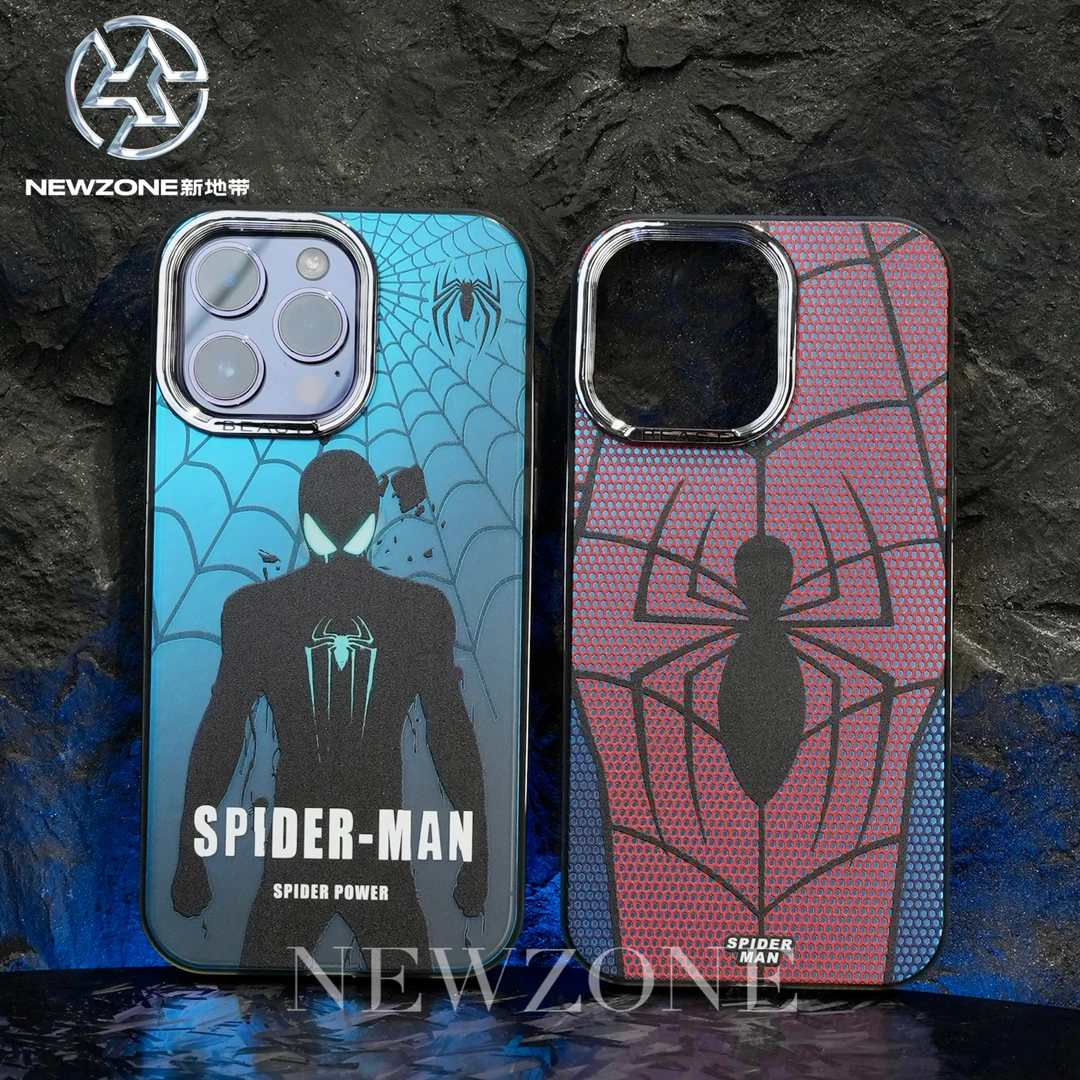 创意个性苹果15/14/13/12promax镭射蜘蛛侠手机壳15Pro防摔电镀框