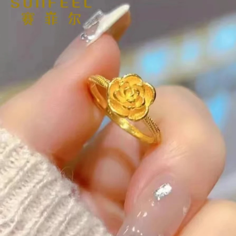 SUNFEEL/赛菲尔黄金万足®足金玫瑰花黄金戒指节日送礼结婚三金