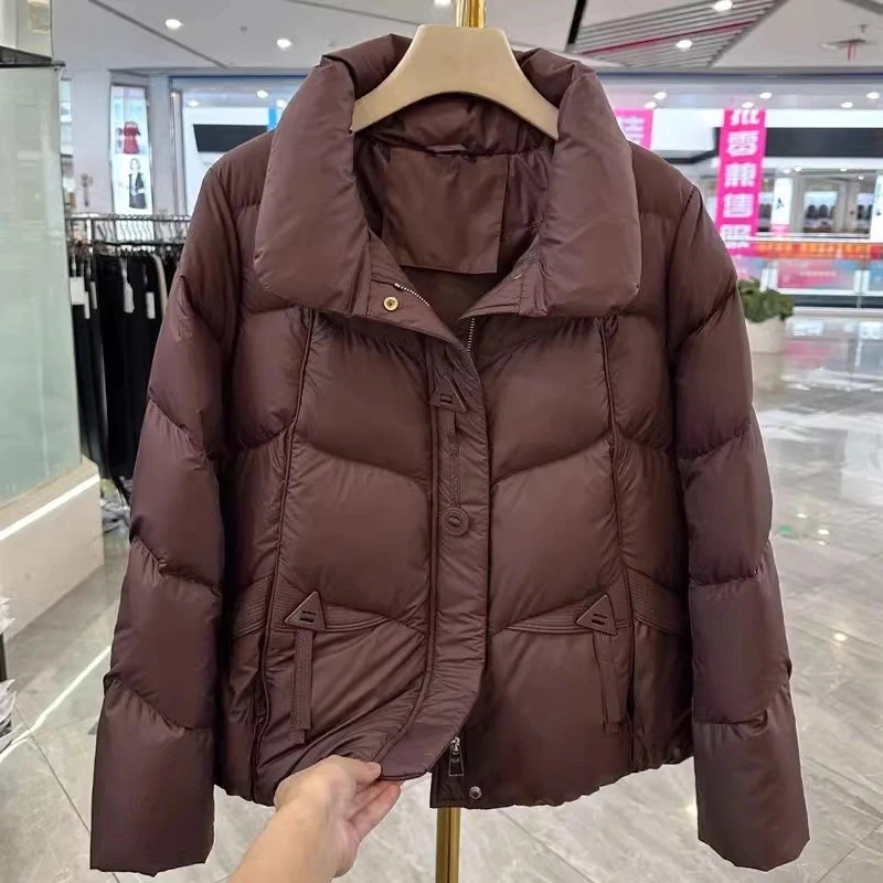 黛迹妈妈装菱格立领短款羽绒服冬季新款宽松加厚中老年面包服外套