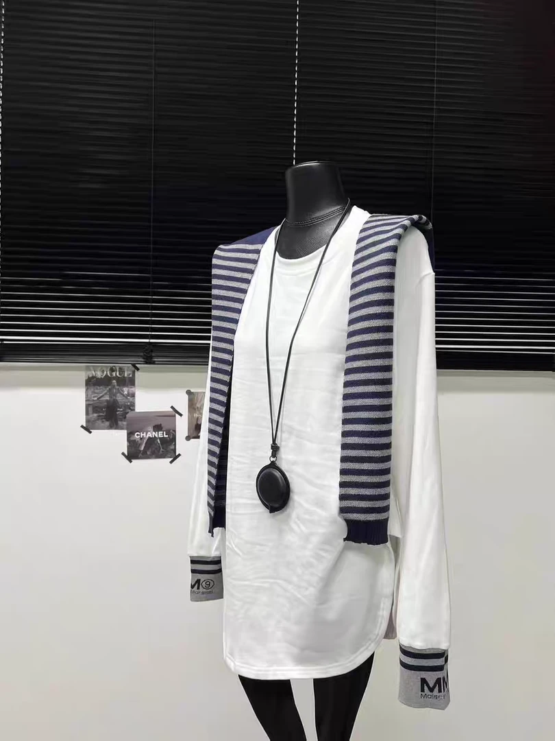 长款叠穿磨毛白色打底衫女秋冬洋气内搭长袖t恤纯棉大版别致卫衣