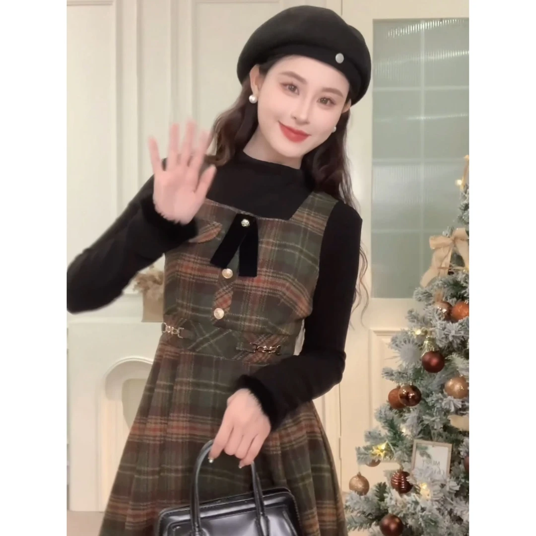 【优雅日记】MOMO连衣裙打底衫两件套2024秋季新款时髦套装女L51222