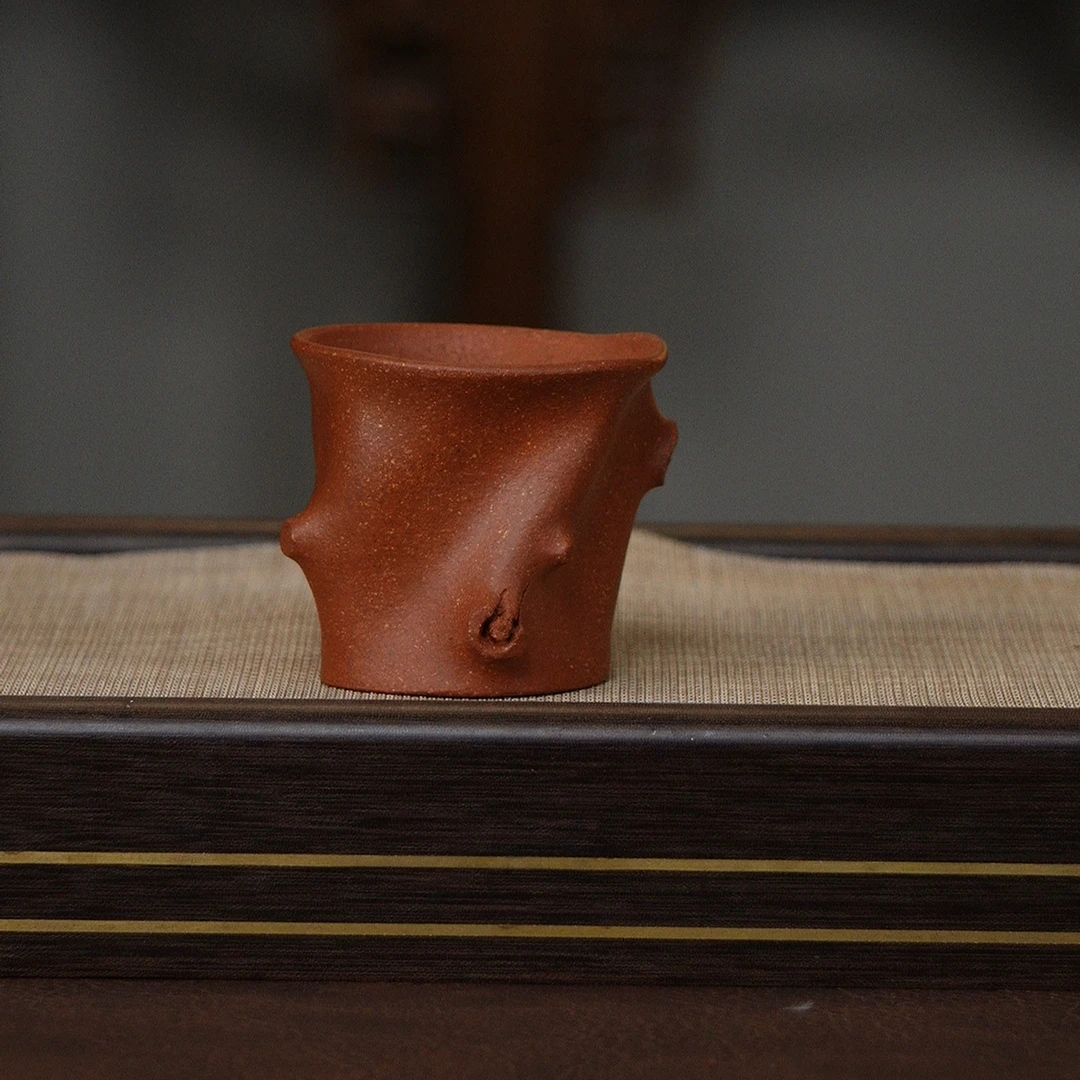 宜兴紫砂全手工红降坡主人杯树桩杯