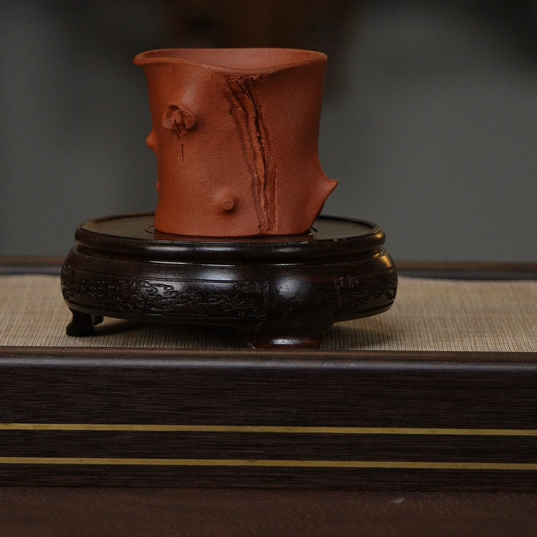 宜兴紫砂全手工黄龙山朱泥砂性红泥主人杯树桩杯