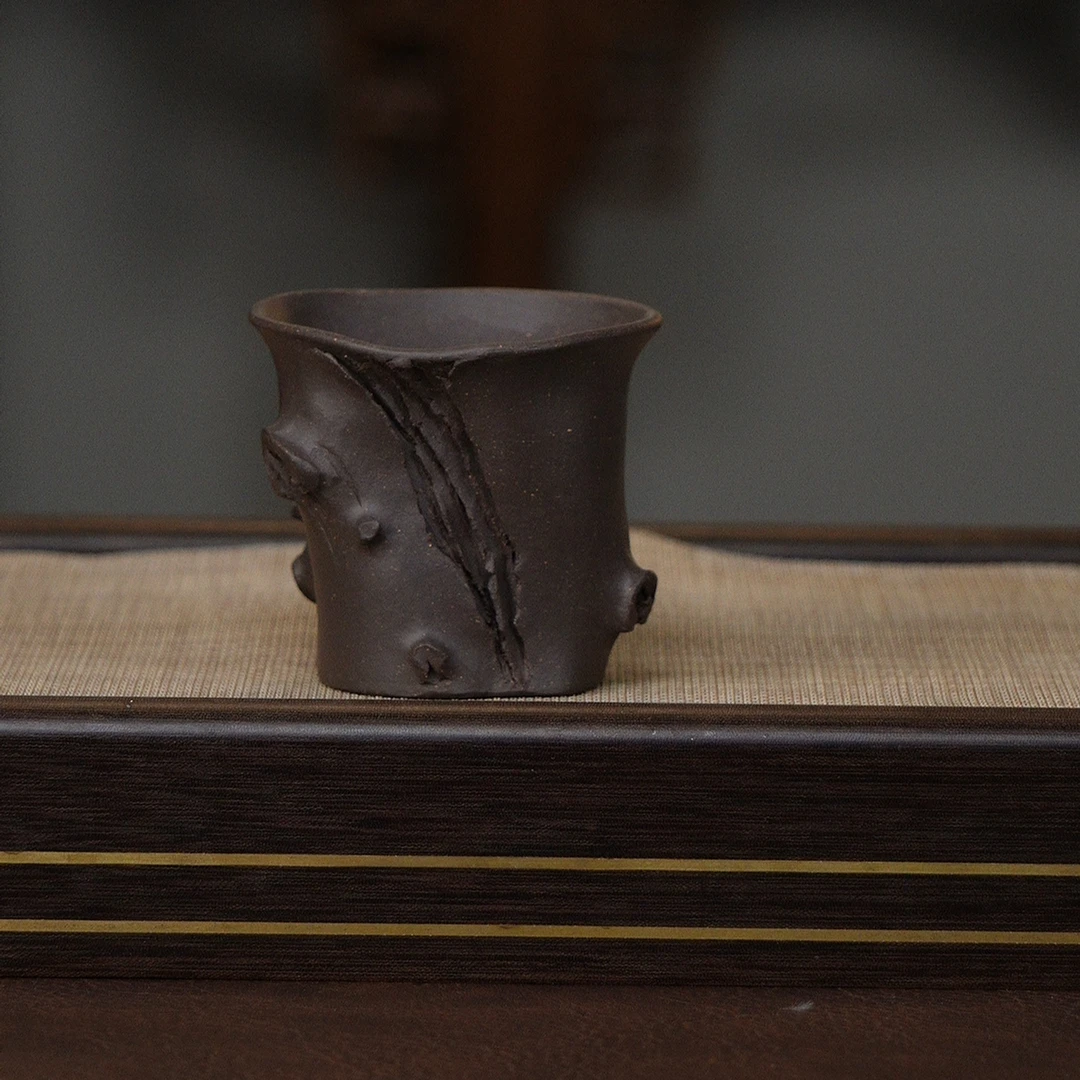 宜兴紫砂全手工老紫泥主人杯树桩杯