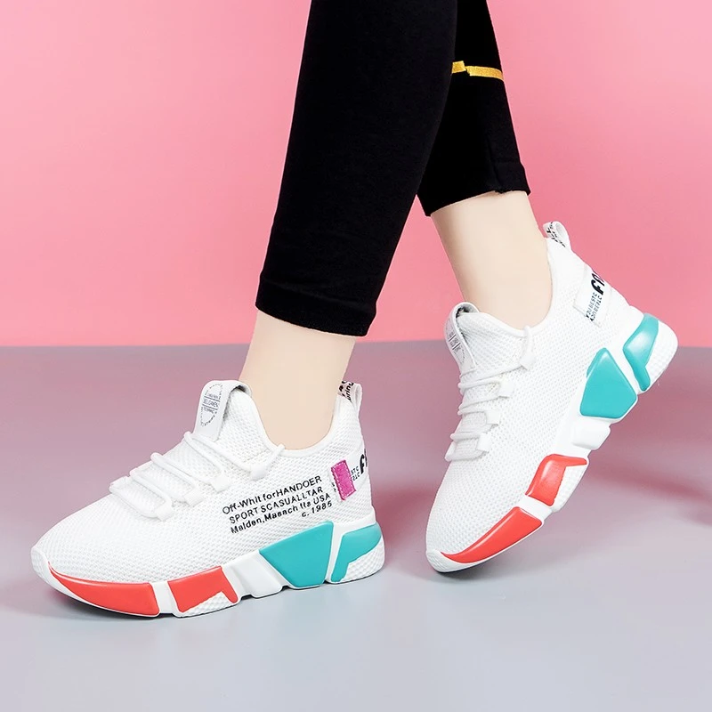 2025时尚休闲增高飞织鞋 隐形增高5CM百搭透气软底女士夏季轻便