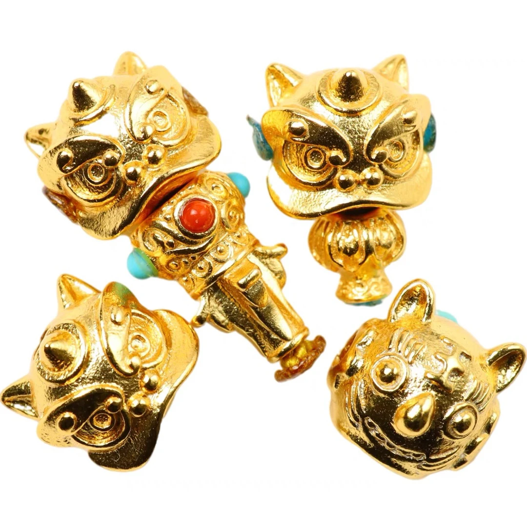 吊坠925银 手工银制品醒狮三通佛头虎头柏香籽菩提子文玩手串配饰