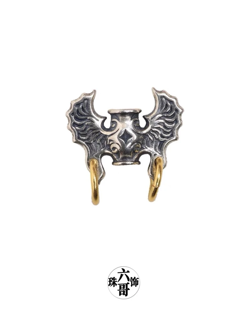 吊坠925银 纯银蝙蝠洪福齐天背云绳束文玩菩提子念珠配饰吊饰银饰