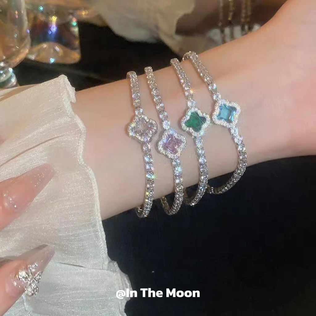 非金属合成锆石手链 四叶草璀璨锆石女手链高级轻奢小众时尚百搭