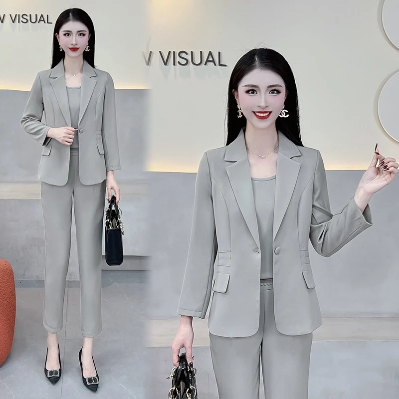【送内搭】西装套装女2025秋季新款修身时尚休闲设计感外套+裤子