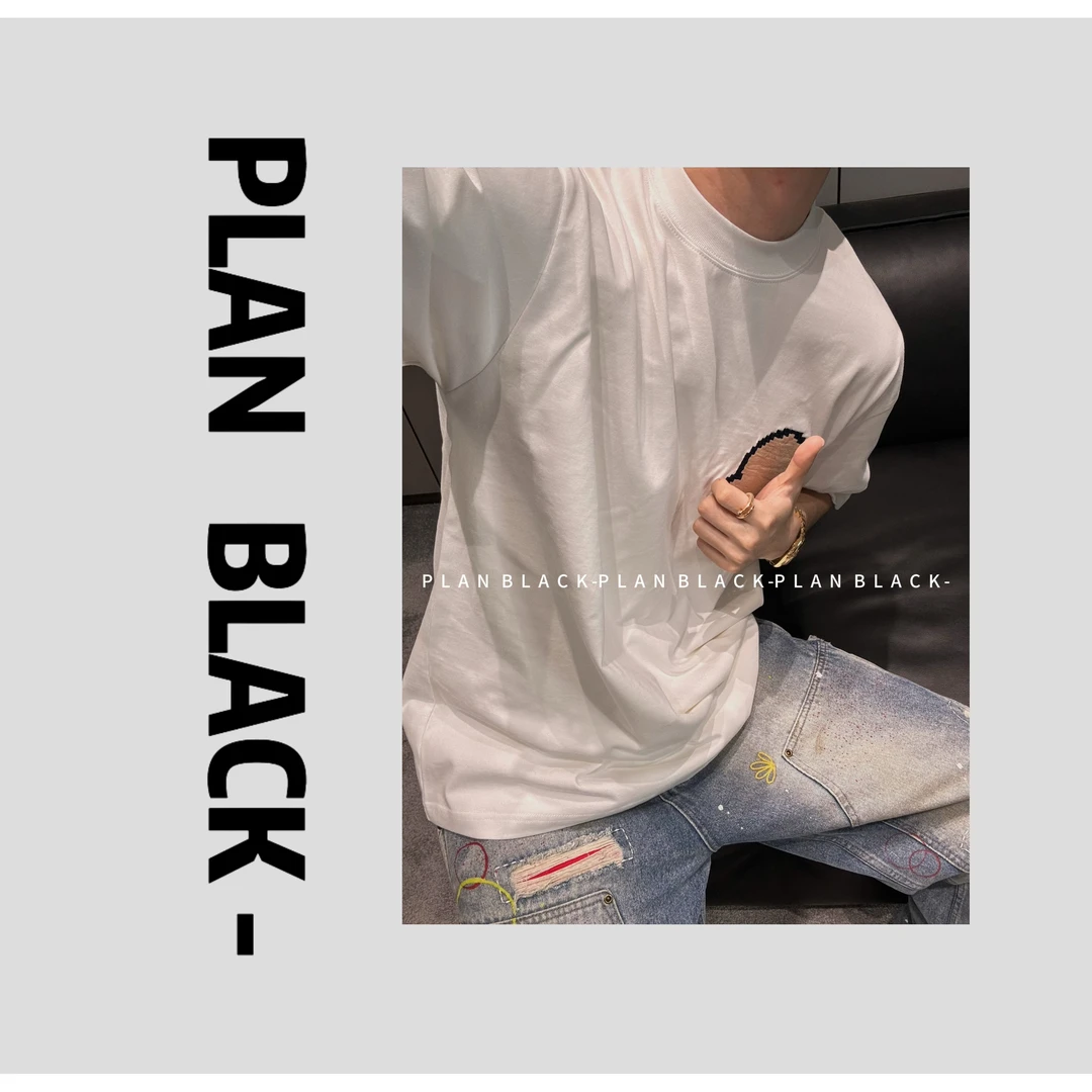 陈发财【像素空白标】可圈可点！优秀单品新款情侣百搭极简T恤6624