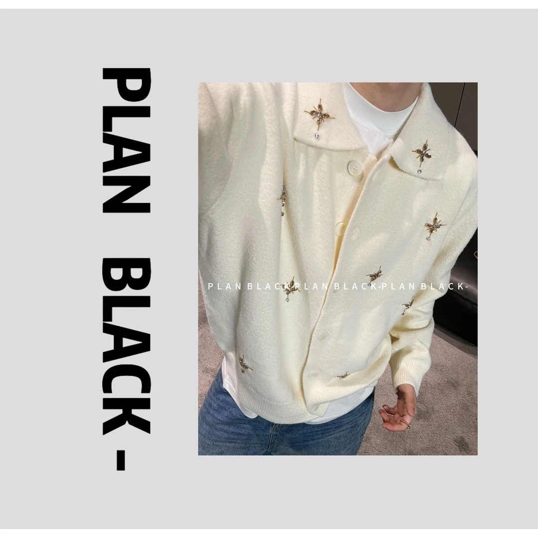 RICH陈发财【小时代】宝藏单品！缝钻设计款翻领针织开衫毛衣6635