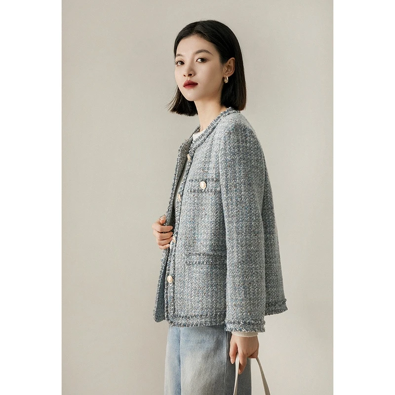 【新春穿搭】法式修身花呢手工编织拉毛流苏小香外套女WTF695599AL