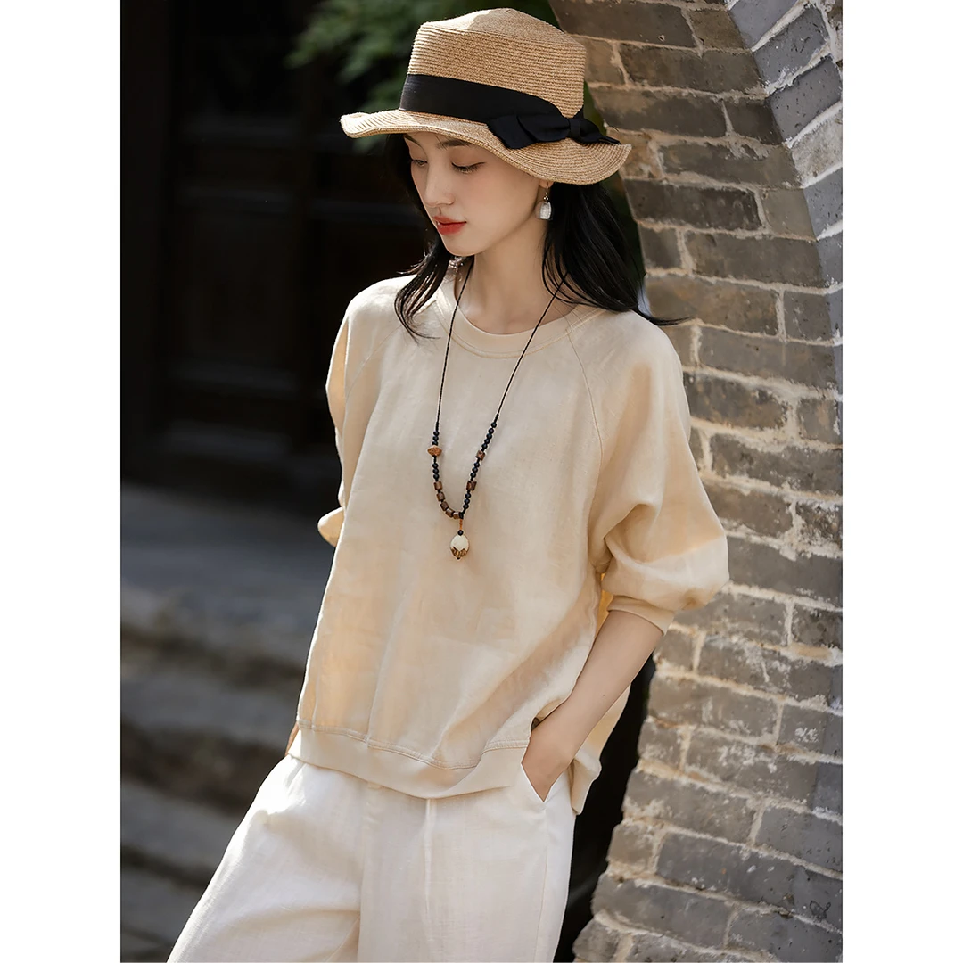 | 清凉一夏 至简亚麻 | 纯亚麻 超轻薄圆领通勤佰搭休闲上衣女