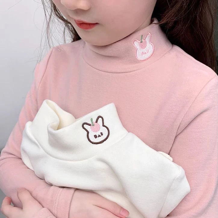 女童保暖打底衫2023冬装新款儿童德绒小宝宝洋气半高领加厚上衣潮