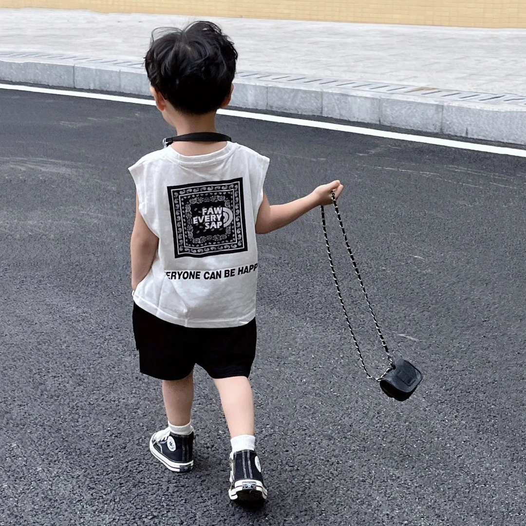 男童夏季背心套装裤子宝宝酷帅童装网红炸街两件套衣服无袖印花
