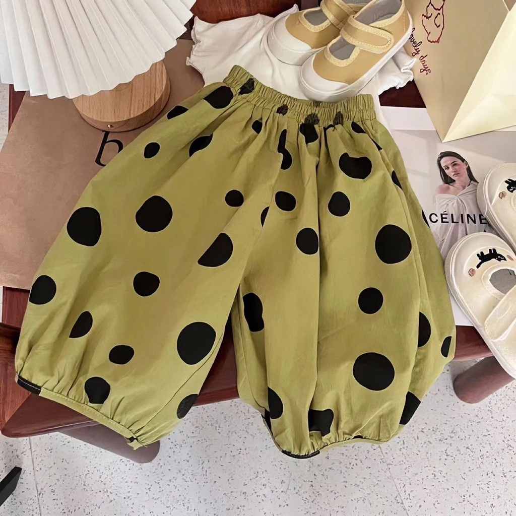 女童夏季宽松休闲裤子2024新款洋气灯笼裤儿童夏装宝宝波点阔腿裤