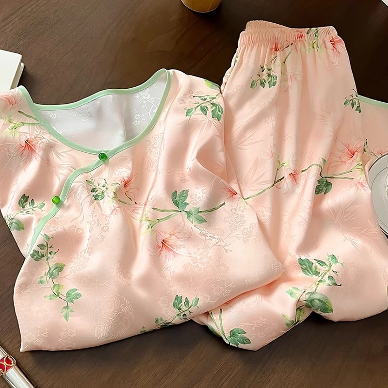 春夏季新款新中式宫廷风冰感睡衣女款中国风百搭纯欲风家居服套装