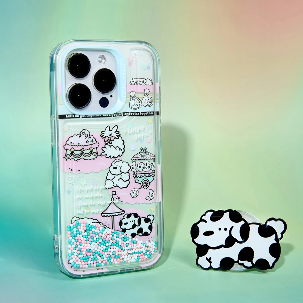 云端小狗流珠双层印花适用iPhone14promax手机壳可爱流沙13Pro12
