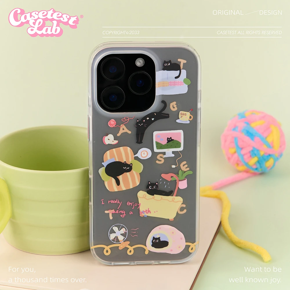 壳试验松弛猫咪双层透明磨砂手机壳 适用苹果16 15 14promax卡通