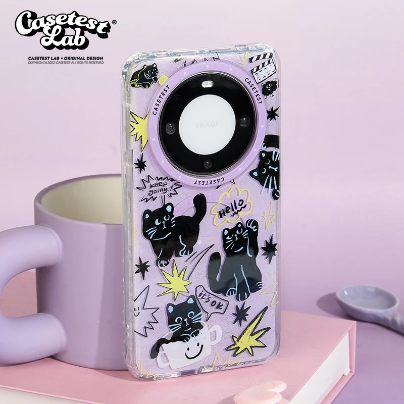 壳试验小猫捣乱双层适用华为mate60pro+手机壳磁吸防摔卡通mate60