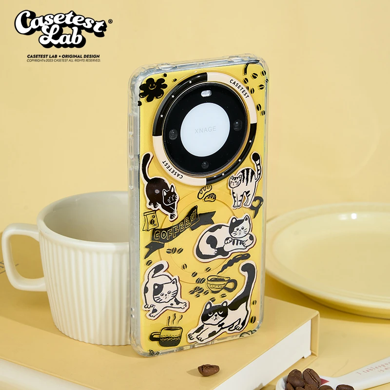 壳试验咖啡小猫双层磁吸适用华为mate60手机壳萌系卡通mate60pro