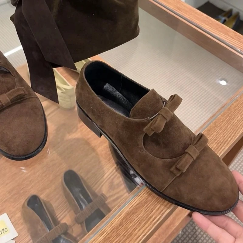 真皮韩版小众设计双带蝴蝶结深口乐福鞋小皮鞋女春秋新款百搭单鞋