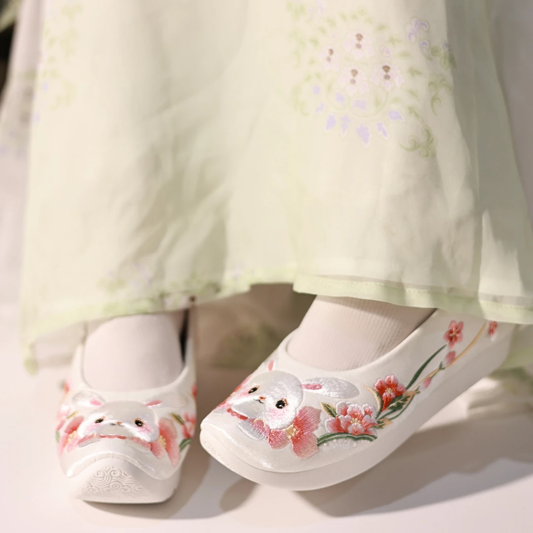 江南朱记原创【花有约】汉服鞋古风布鞋 平跟登云履厚底绣花鞋