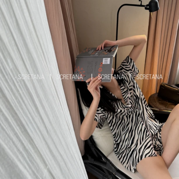 SCRETANA/安娜的秘密斑马短袖夏季小众高级感家居服睡衣情侣套装