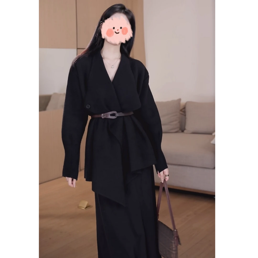 秋冬爆款轻奢赫本风气质翻领收腰冬季外套女款高腰显瘦半身裙套装