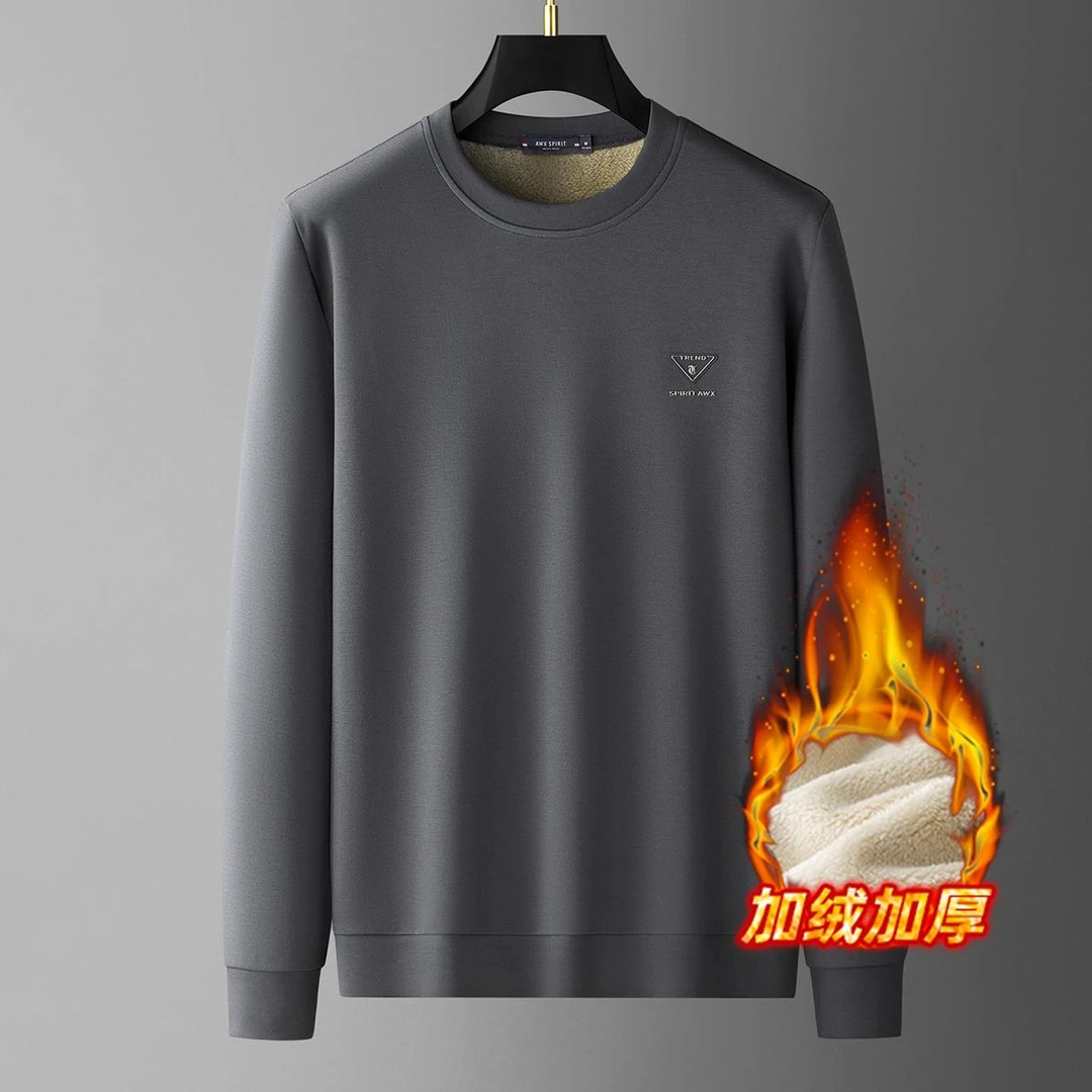 意大利秋冬纯棉卫衣男士冬季加绒加厚圆领长袖打底衫宽松休闲上衣