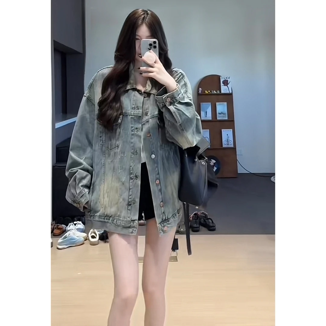 舒胡蕾 超正版型 春秋牛仔外套 时尚休闲宽松ins设计感长袖网红