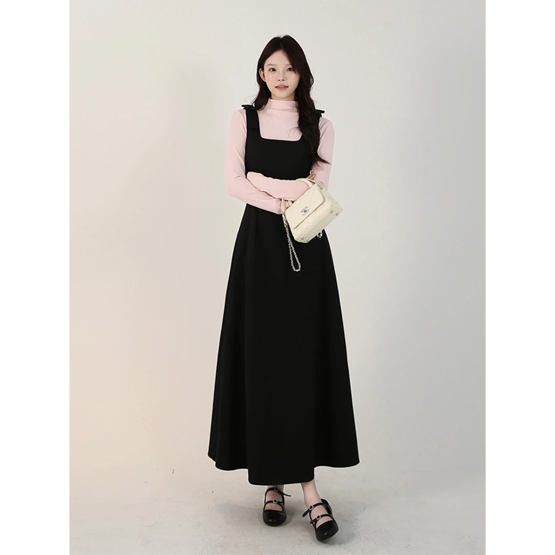 金川川 悸动心事 法式气质修身显瘦连衣裙+简约舒适百搭长袖上衣