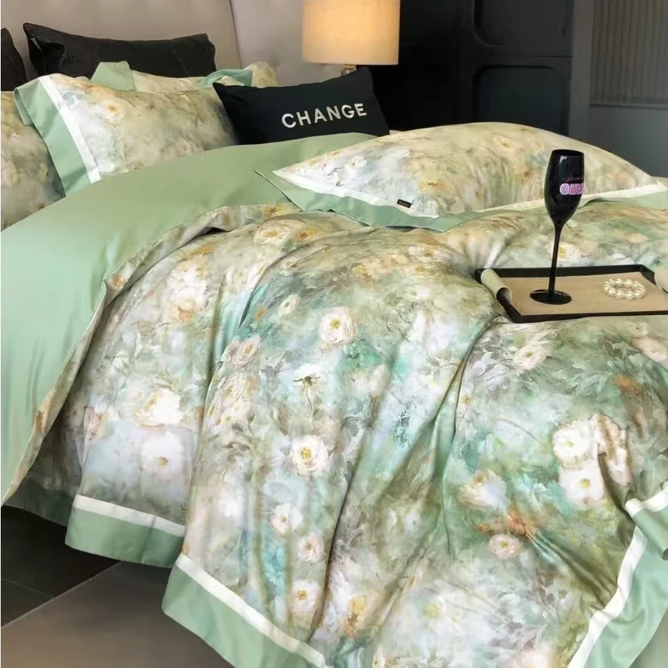 高端全棉长绒棉数码印花100s四件套 梦见绿 -标准/加大