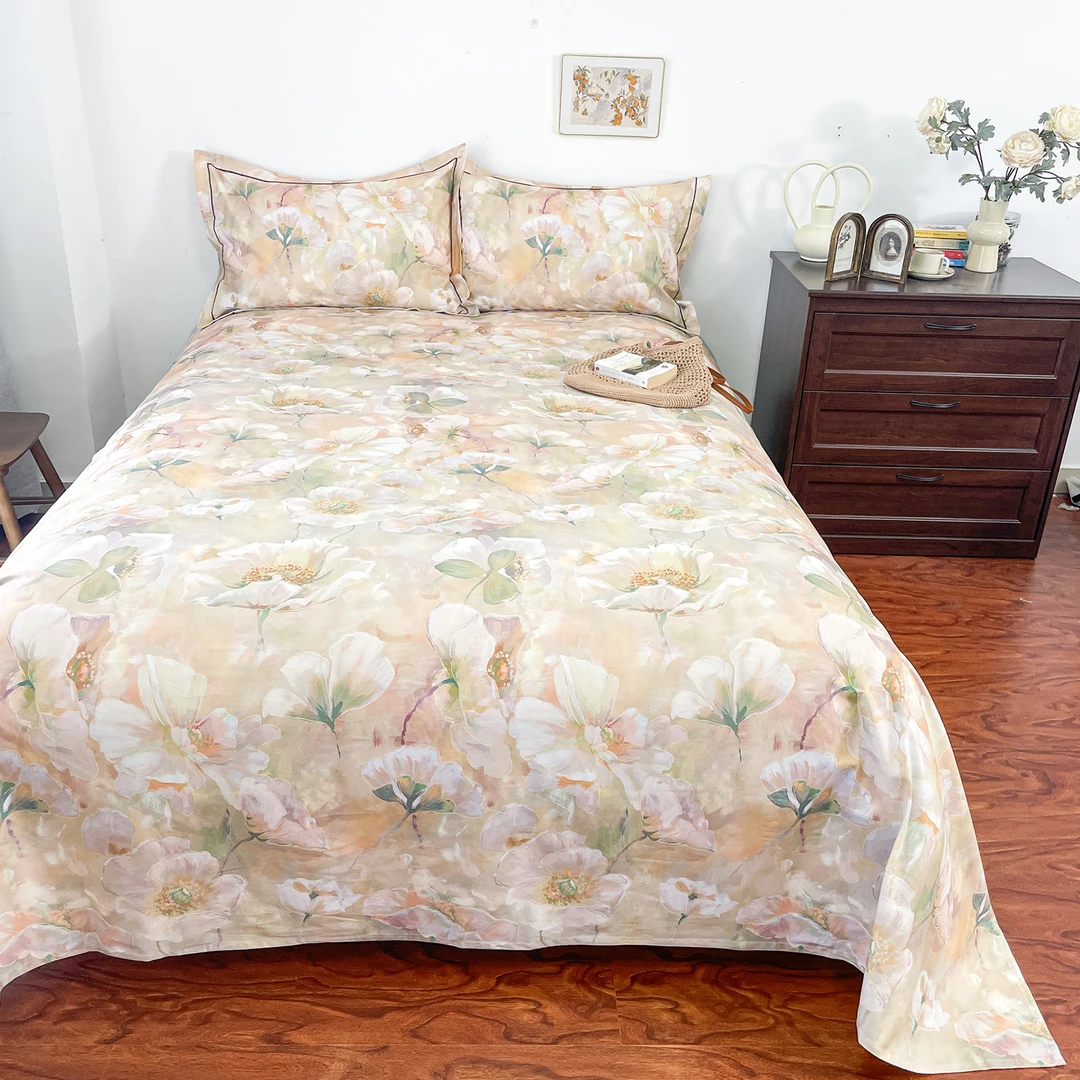 D2576 数码印花棉麻三件套卡罗琳240*250机洗吸汗透气