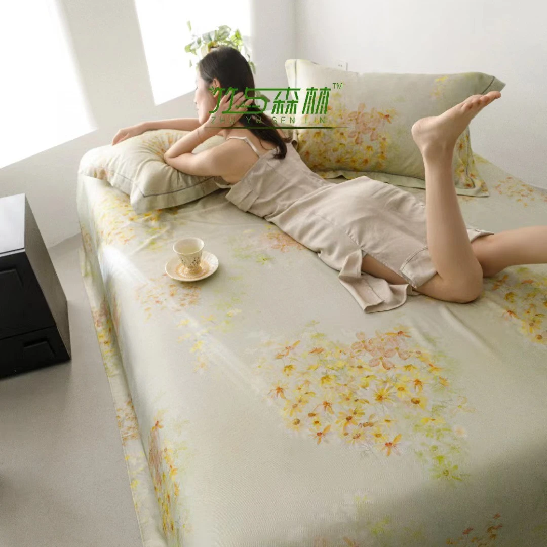 D2257 数码印花天然竹纤维斜纹冷感凉席三件套 豆蔻年华245*250