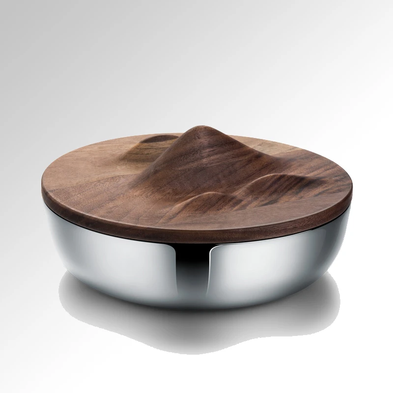 轻奢不锈钢带盖玄关茶叶储物罐北欧网红收纳盒糖果罐摆件木质