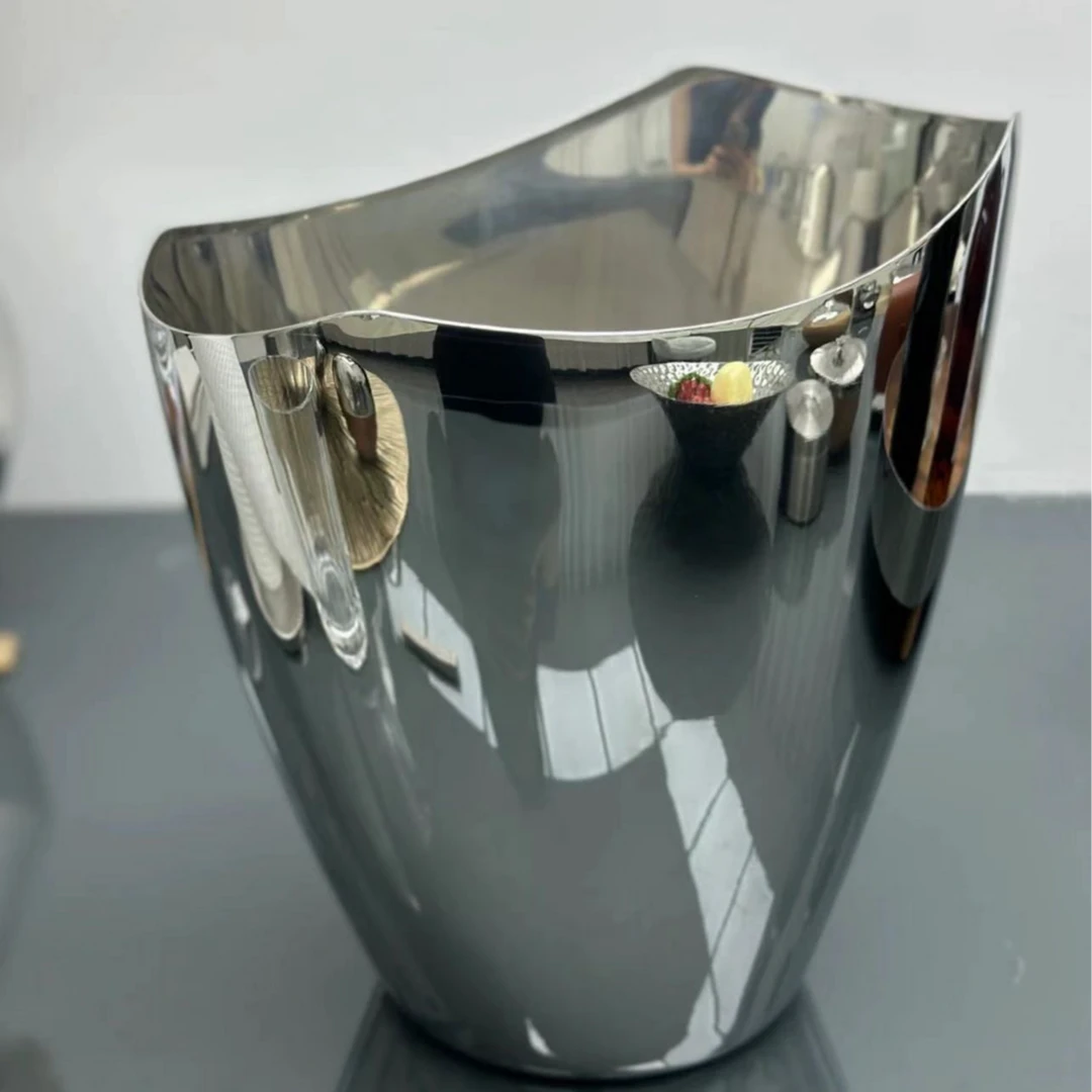 轻奢不锈钢香槟桶创意加厚纯手工大号金属餐桌葡萄酒桶冰桶不规则