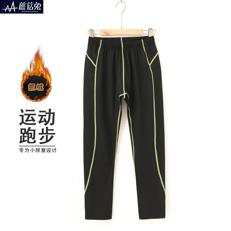 胖童紧身长裤男童打底裤跑步训练健身裤男孩篮球足球薄绒运动裤子
