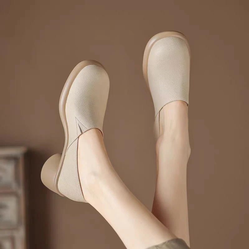 软真皮厚底小皮鞋女英伦风厚底高跟鞋新款玛丽珍通勤小个子单鞋