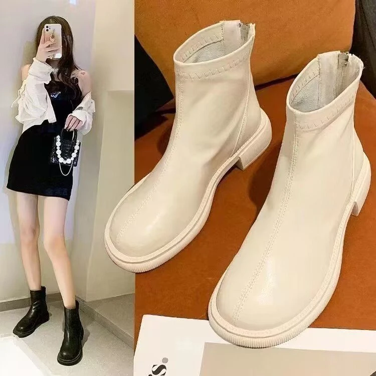 爆款洋气瘦瘦马丁靴子女2023今年秋冬新款小短靴加绒棉切尔西靴