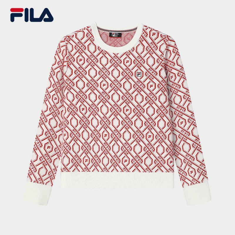FILA/斐乐女子初春【时尚休闲满印圆领】长袖编织衫F11W411401F