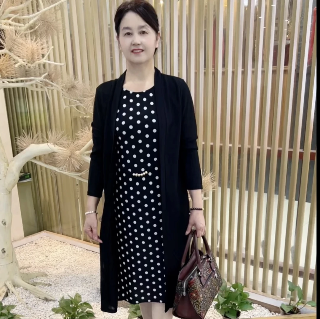 秋季新款时尚假两件拼接长袖连衣裙显瘦洋气中年妈妈气质中长裙子